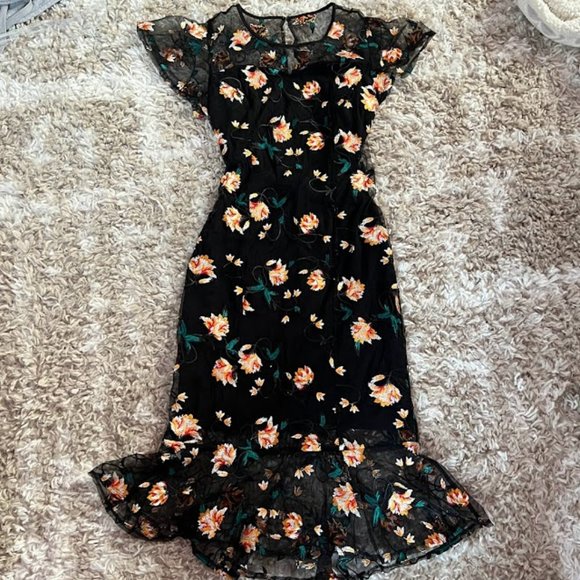 Embroidered floral mesh midi dress - Picture 1 of 4